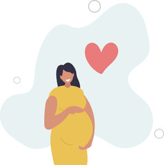 Pregnant happy woman hugging her belly.flat design.illustration with people.