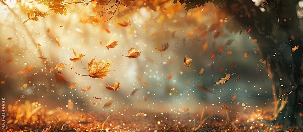 Poster foliage drifting gently in an autumn breeze, creating a serene and picturesque scene for the copy sp