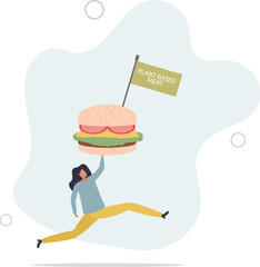 Woman with hamburger in her hands.Vegan and healthy lifestyle.fitness and weight loss, proper nutrition.flat design.illustration with people.