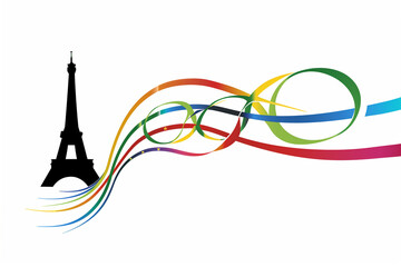  Olympic Theme with Eiffel Tower and Colorful Ribbons
