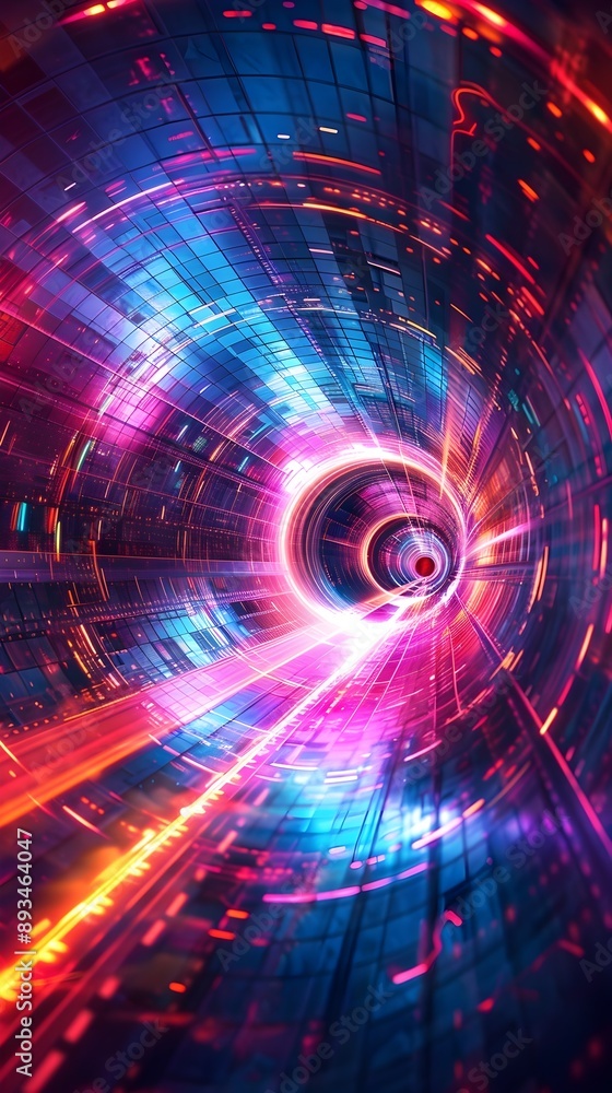 Poster mesmerizing digital vortex with swirling colors and lights futuristic cyber background