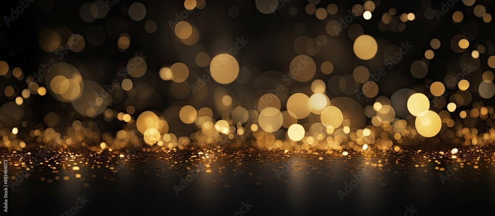 Poster festive abstract background with golden bokeh lights on a black backdrop, perfect as a web banner fo