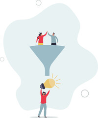 Marketing funnel or sales conversion, people or employee management, meeting brainstorm for new idea, customer purchase pipeline concept.flat design.illustration with people.