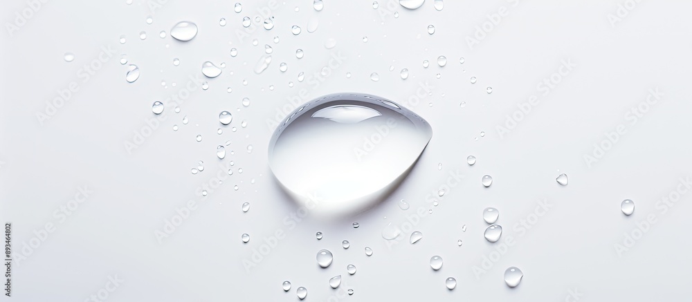Aufkleber close-up top view of a water drop on a white paper texture with selective focus, ideal for a moistur