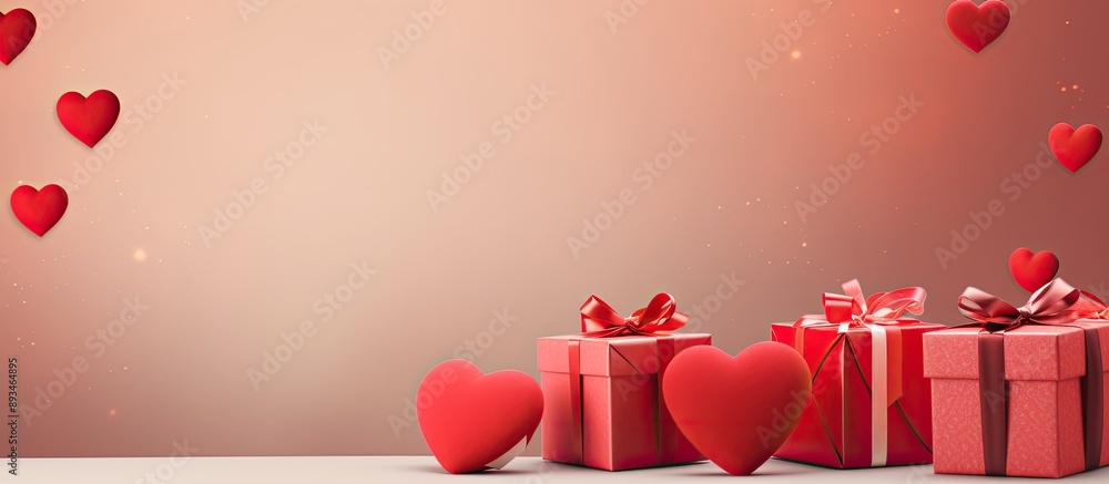Aufkleber colorful gift boxes with red bows and a heart on top, creating a festive display with space for text