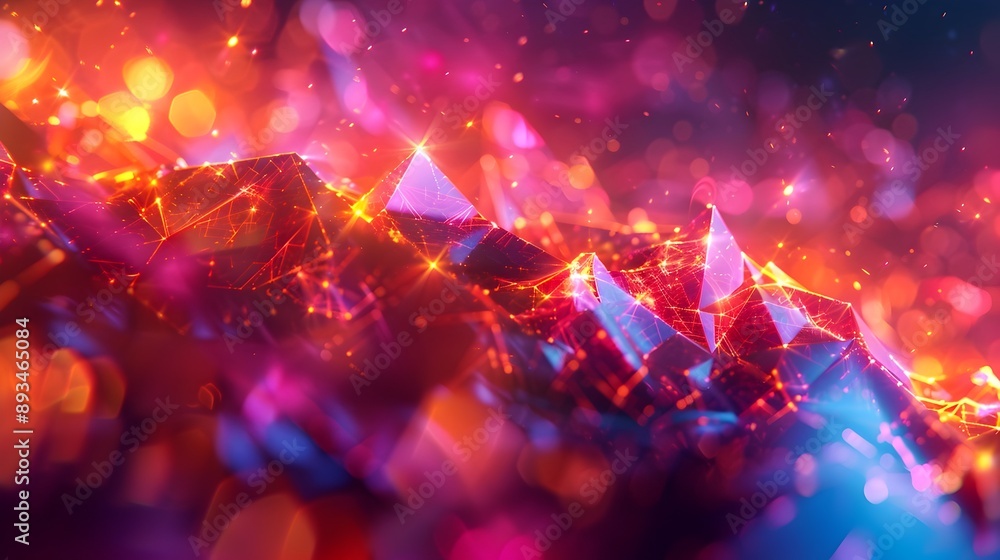 Poster captivating abstract digital fractal explosion with glowing neon edges and bright color concept