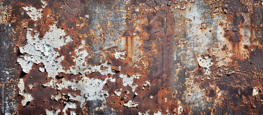 Poster old iron textured backdrop showing signs of rust, including white flaking paint, providing a vintage