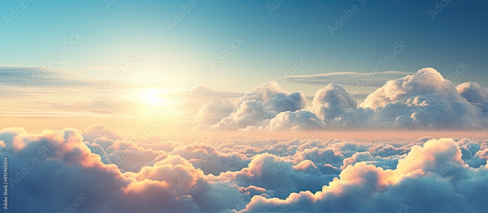 Poster golden clouds illuminated by the evening sunlight against a blue sky provide a tranquil ambiance in 