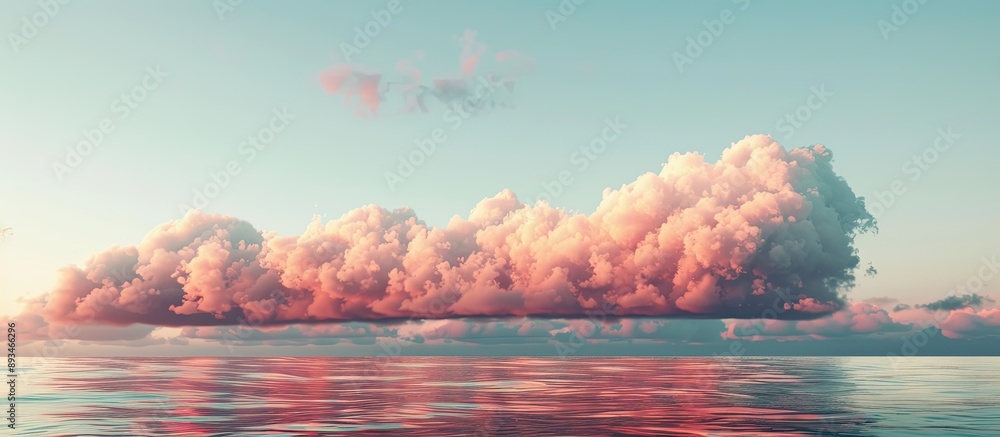 Poster Red clouds above the ocean with a horizontal orientation suitable for various text designs within the copy space image.