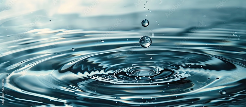 Aufkleber close-up of a water droplet splashing into water, creating a circular ripple, ideal for concepts lik