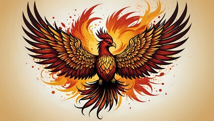 Fototapeta premium A mythical phoenix bird in flight with wings spread, surrounded by a fire.