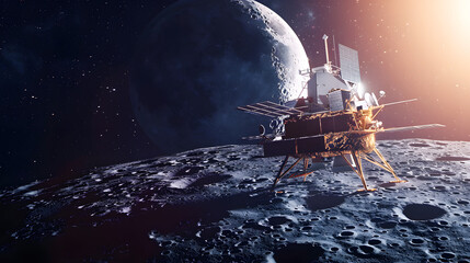 3D illustration of the the Chandrayaan-3 lunar mission from India. Moon lander, lunar spacecraft