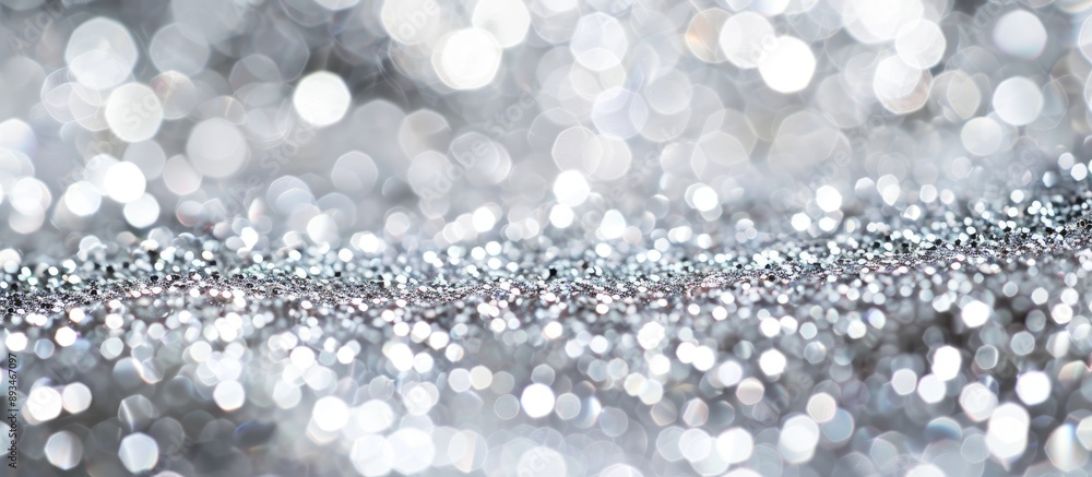 Poster shiny silver background with sparkling glitter embellishments providing ample copy space image.
