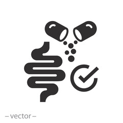 aid intestine icon, probiotics or vitamins, lactobacillus, protection bowel, digestive health, flat vector illustration