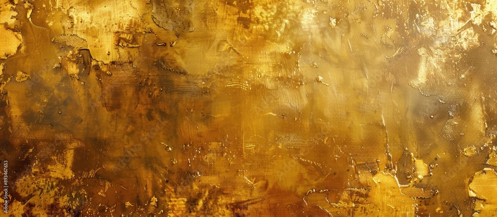 Aufkleber Luxurious gold paint creating a smooth and glossy surface on a concrete wall texture, perfect for an elegant background with shiny golden hues and copy space image.