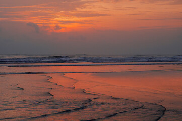Beautiful seascape at sunset, amazing tropical nature background, sea, bay, waves