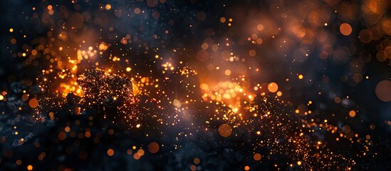 A sparkling fire glows in the darkness, creating a captivating scene with copy space image.