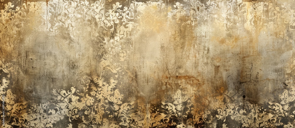 Poster An aged backdrop features vintage grunge design, artistic patterns, vignette, and space for adding images or text.