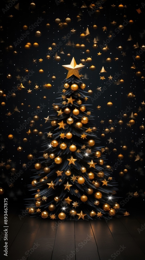 Canvas Prints Christmas tree yellow light star.