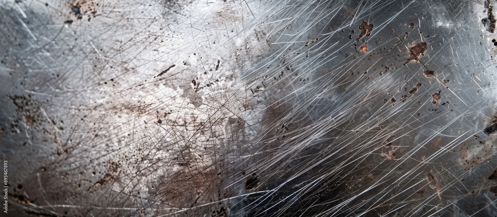 Aufkleber closeup of a scratched metallic surface as a background, with copy space image.