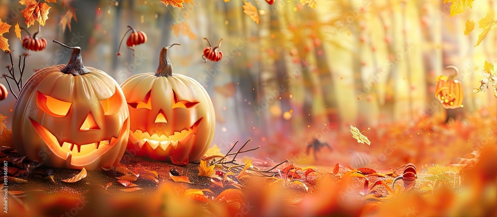 Poster Autumn scene showcasing Halloween pumpkins with a blank space for adding an image.