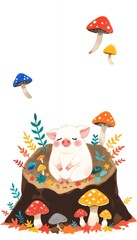Fototapeta premium piglet quietly resting Fairytale watercolor-style illustrations
