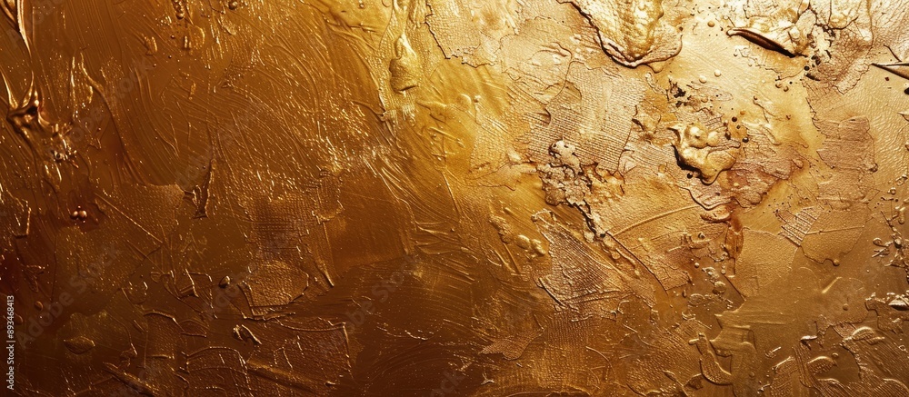 Aufkleber Luxurious gold paint creating a smooth and glossy surface on a concrete wall texture, perfect for an elegant background with shiny golden hues and copy space image.