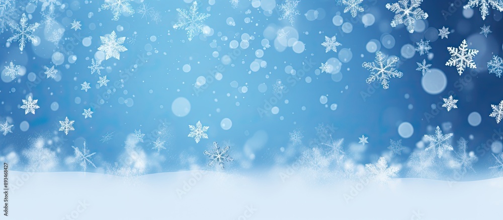 Aufkleber card suitable for winter and holiday messages on artificial snow against a blue backdrop with space 