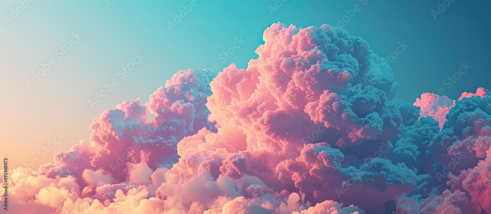 Poster Sky featuring a gradient blue hue juxtaposed with an explosive puff cloud, creating a striking composition with abundant copy space image.