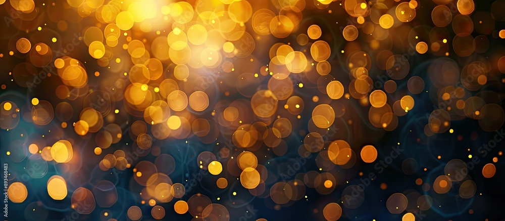 Poster Blurry abstract dark background featuring yellow light bokeh creates a mesmerizing copy space image.