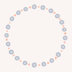 Round frame with dots and hearts shapes. Illustration for children trendy design with dots and hearts shapes.