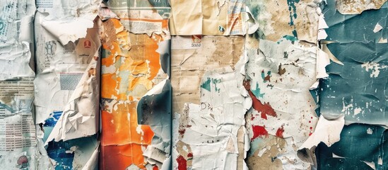 Naklejka premium Vintage collage of old, ripped posters and crumpled paper with a textured surface for a copy space image.