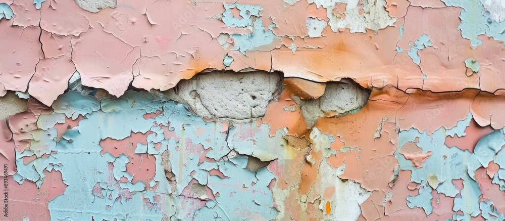 Poster peeling paint reveals a textured surface with copy space image.