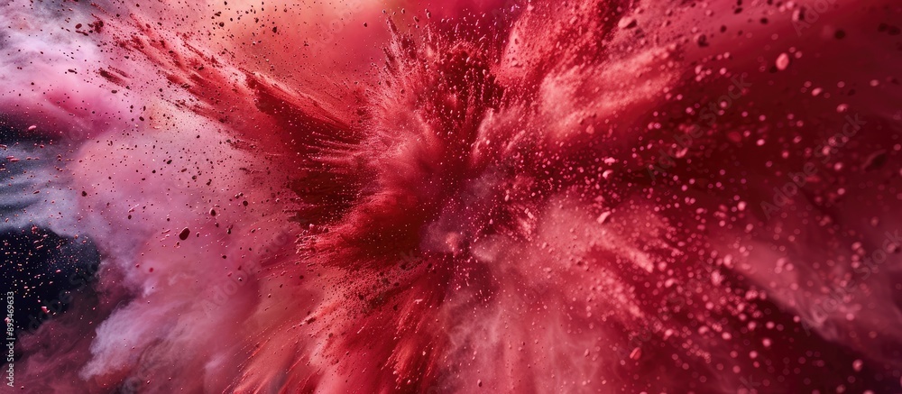 Aufkleber Red powder explosively splatters in an abstract pattern creating a dynamic copy space image.