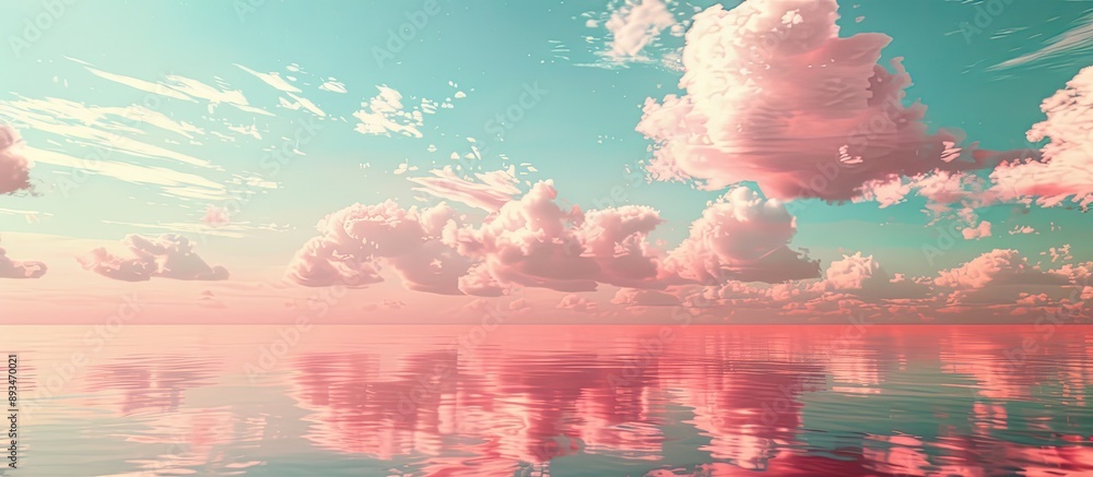 Aufkleber scenic view with a soft coral pink color palette reflected in the water under scattered cirrocumulus