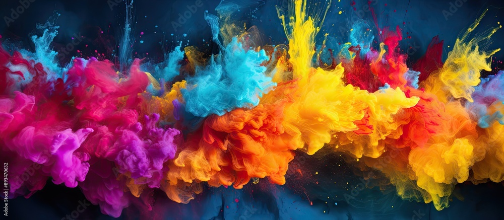 Leinwandbilder Colorful powder exploding against a background resembling splattered paint, creating a vibrant and abstract image with ample copy space.