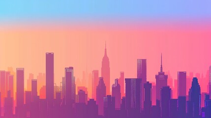 Fototapeta premium Purple gradient silhouette city buildings skyscraper landscape during sunset