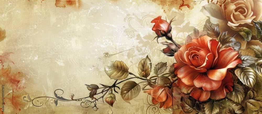 Aufkleber Flowers elegantly adorned with decorative elements and a tag available for adding text or images in the open space provided.