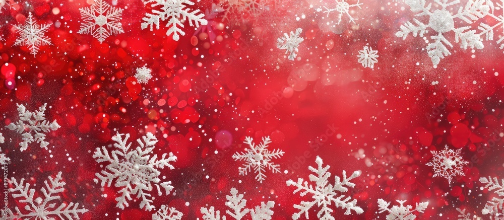 Poster a festive christmas background is created with delicate white snowflakes against a vibrant red backd