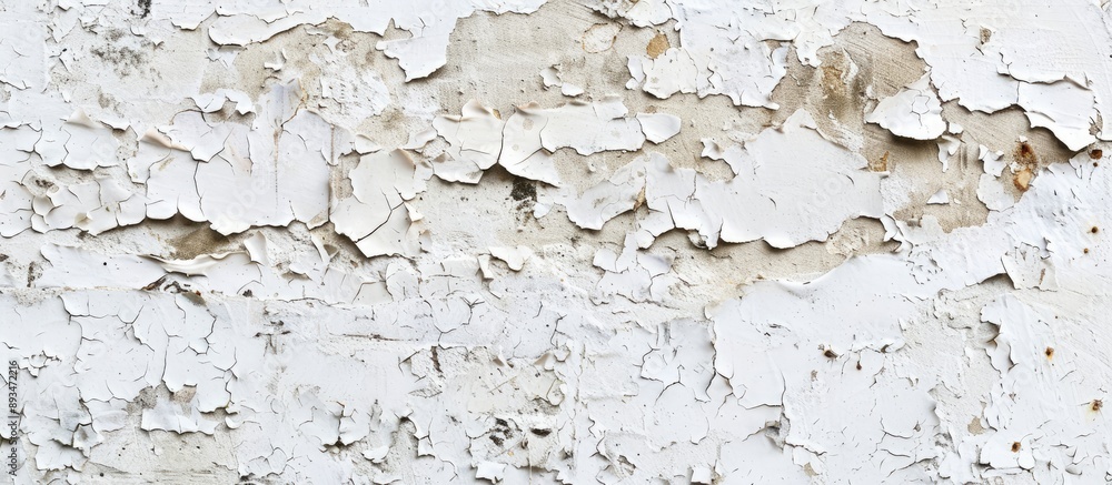 Poster old wall with white peeling paint creating a textured background, ideal for a copy space image.