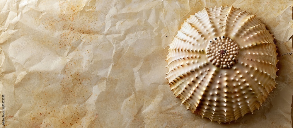 Poster Square old paper background with a stylish textured appearance featuring a sea urchin skeleton, creating a vintage look, ideal for a copy space image.