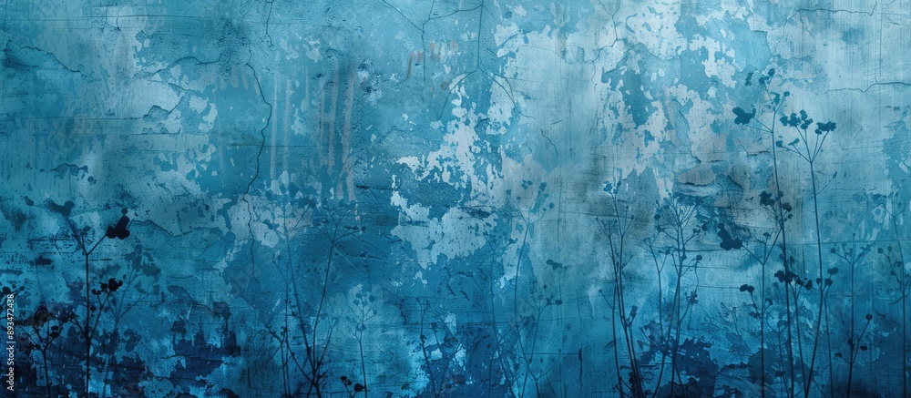 Poster An exquisite textured wall in cyan hues, adorned with abstract grunge patterns and rustic winter elements, serves as a wide backdrop with ample copy space image.