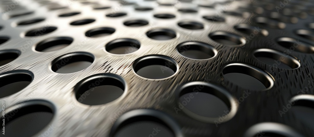 Poster convex metallic surface with circular lattice holes, providing texture for a copy space image.