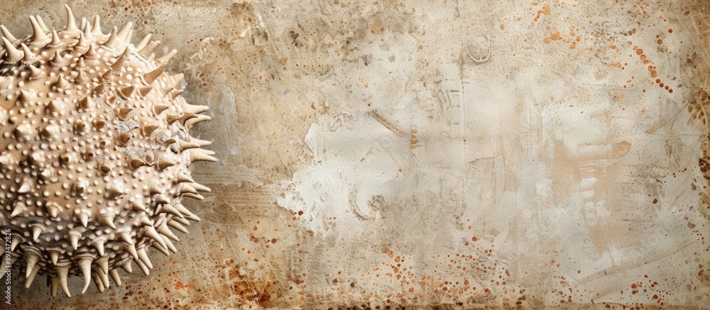 Poster square old paper background with a stylish textured appearance featuring a sea urchin skeleton, crea