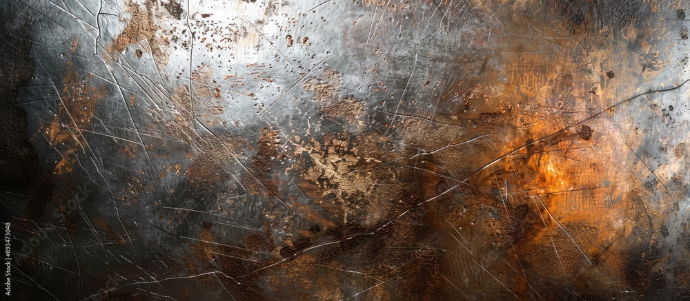 Poster closeup of a scratched metallic surface as a background, with copy space image.