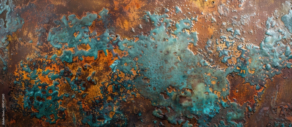 Poster copy space image featuring a copper surface undergoing oxidation.