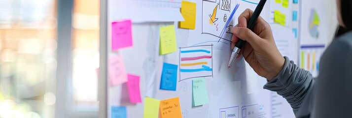 Person Organizing Ideas with Sticky Notes