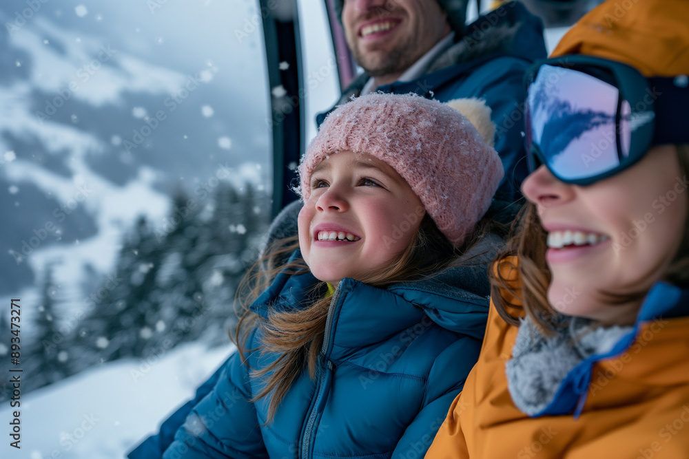 Sticker Family taking a gondola ride through the snow