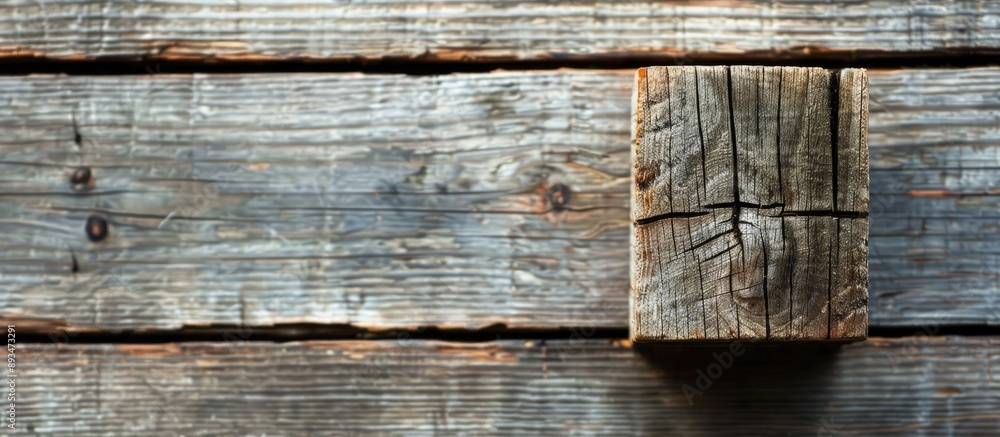 Poster wooden block with copy space image on a rustic wood backdrop
