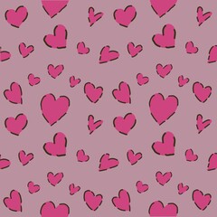 Pink hearts seamless pattern on pink background